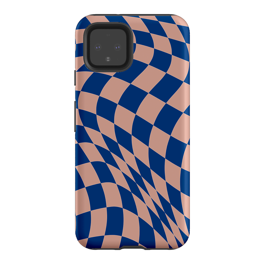 Wavy Check Cobalt on Blush Matte Case Matte Phone Cases Google Pixel 4 / Armoured by The Dairy - The Dairy