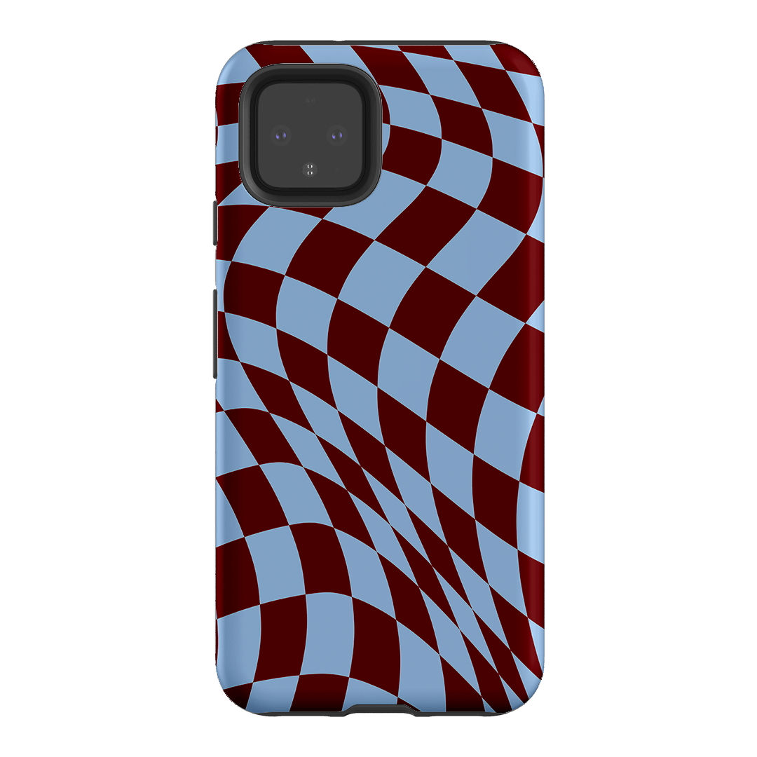 Wavy Check Sky on Maroon Matte Case Matte Phone Cases Google Pixel 4 / Armoured by The Dairy - The Dairy