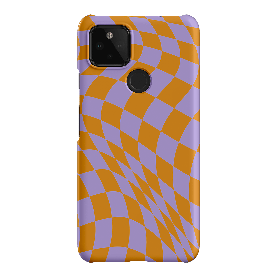 Wavy Check Orange on Lilac Matte Case Matte Phone Cases Google Pixel 4A 5G / Snap by The Dairy - The Dairy
