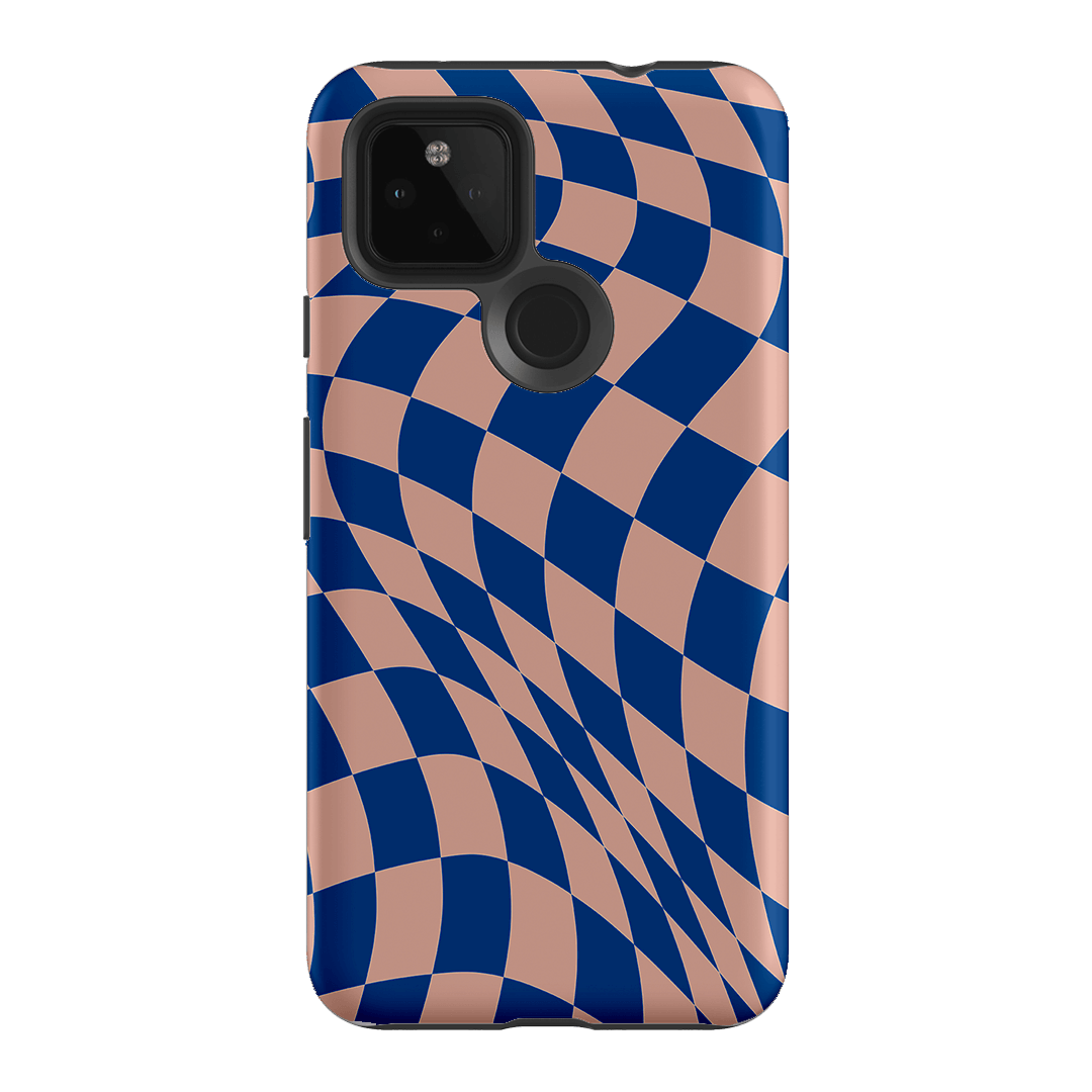 Wavy Check Cobalt on Blush Matte Case Matte Phone Cases Google Pixel 4A 5G / Armoured by The Dairy - The Dairy