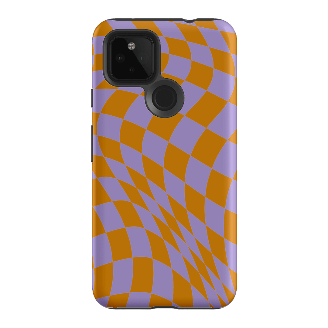 Wavy Check Orange on Lilac Matte Case Matte Phone Cases Google Pixel 4A 5G / Armoured by The Dairy - The Dairy