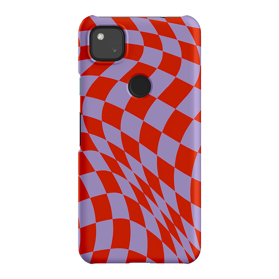Wavy Check Scarlet on Lilac Matte Case Matte Phone Cases Google Pixel 4A 4G / Snap by The Dairy - The Dairy