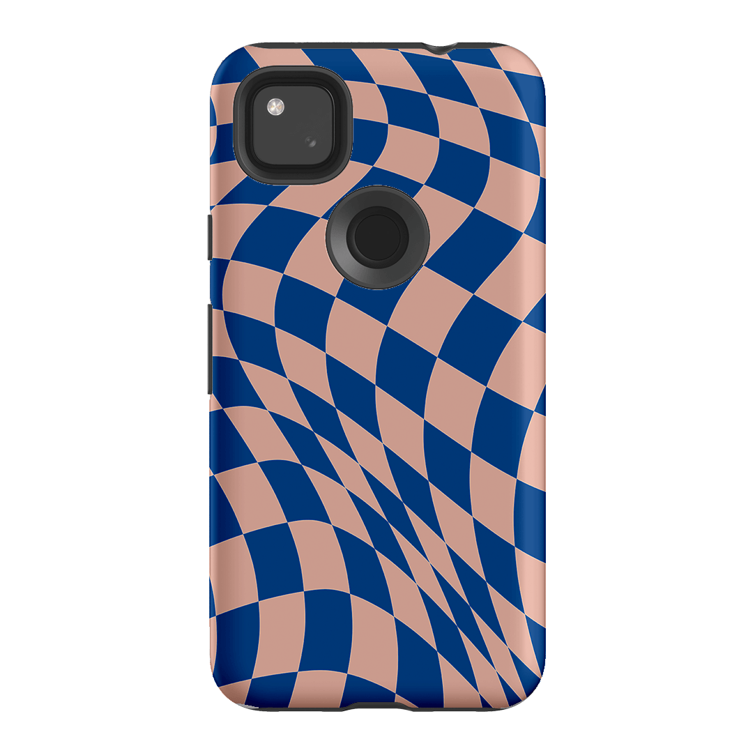 Wavy Check Cobalt on Blush Matte Case Matte Phone Cases Google Pixel 4A 4G / Armoured by The Dairy - The Dairy