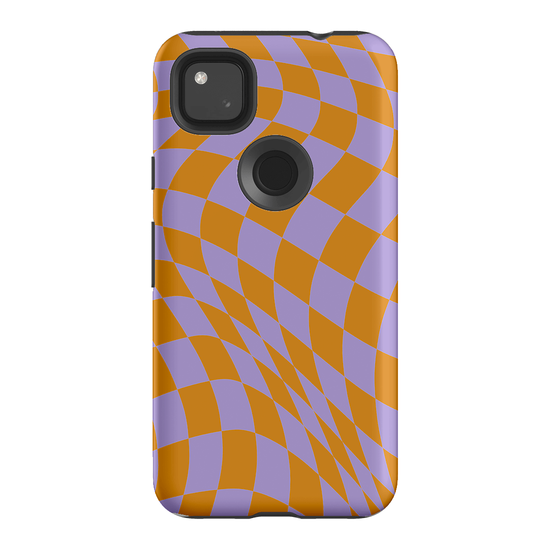 Wavy Check Orange on Lilac Matte Case Matte Phone Cases Google Pixel 4A 4G / Armoured by The Dairy - The Dairy