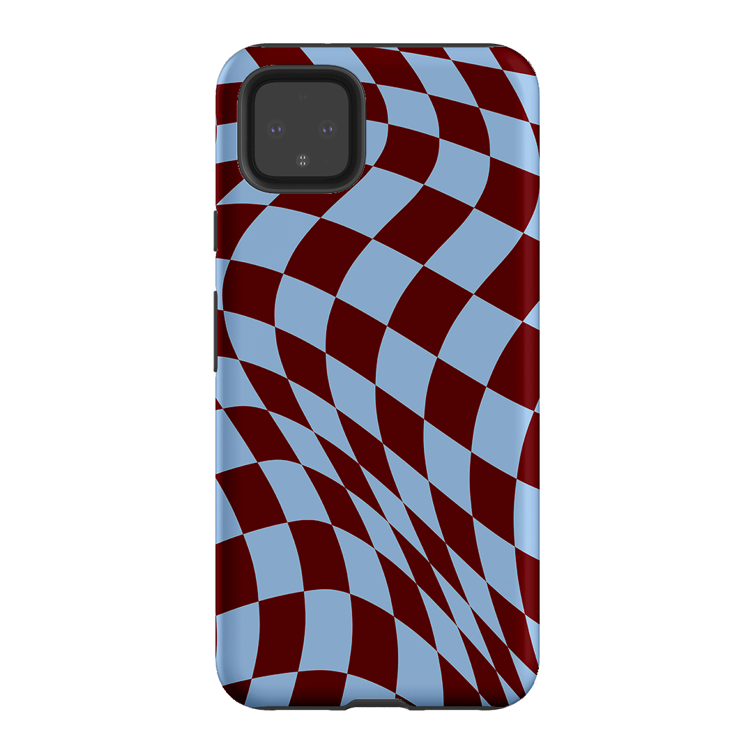 Wavy Check Sky on Maroon Matte Case Matte Phone Cases Google Pixel 4XL / Armoured by The Dairy - The Dairy