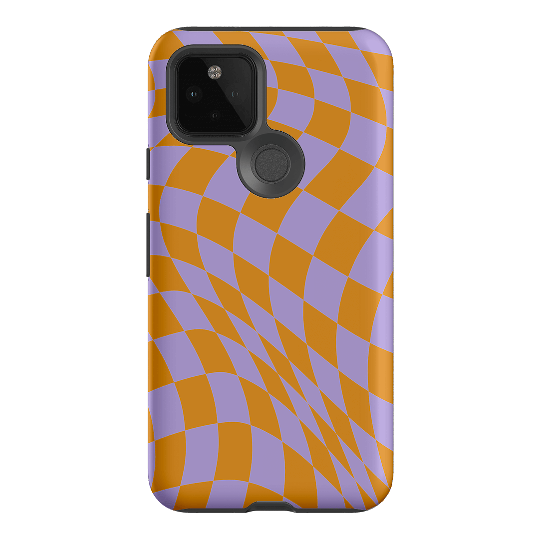Wavy Check Orange on Lilac Matte Case Matte Phone Cases Google Pixel 5 / Armoured by The Dairy - The Dairy