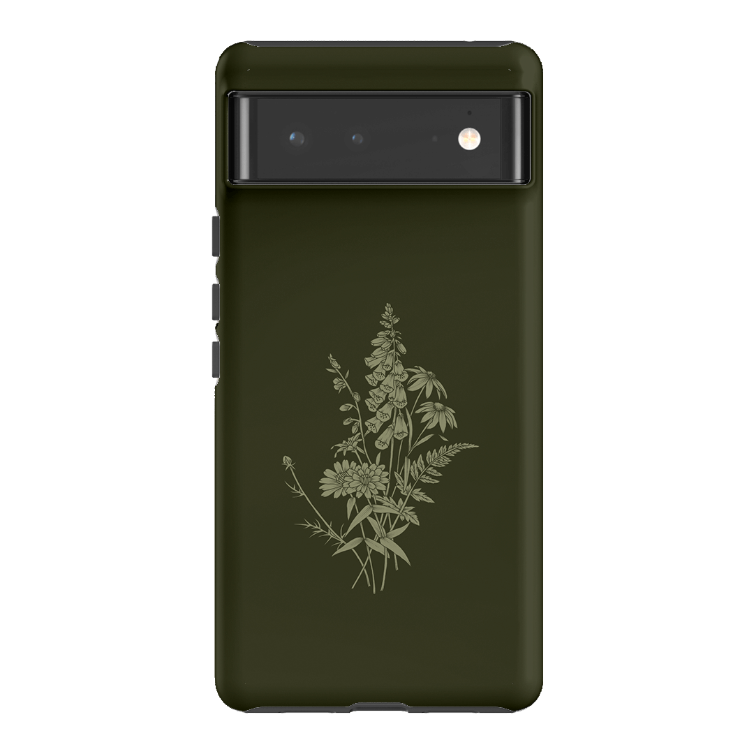 Wildflowers Olive Printed Phone Cases Google Pixel 6 / Armoured by Typoflora - The Dairy
