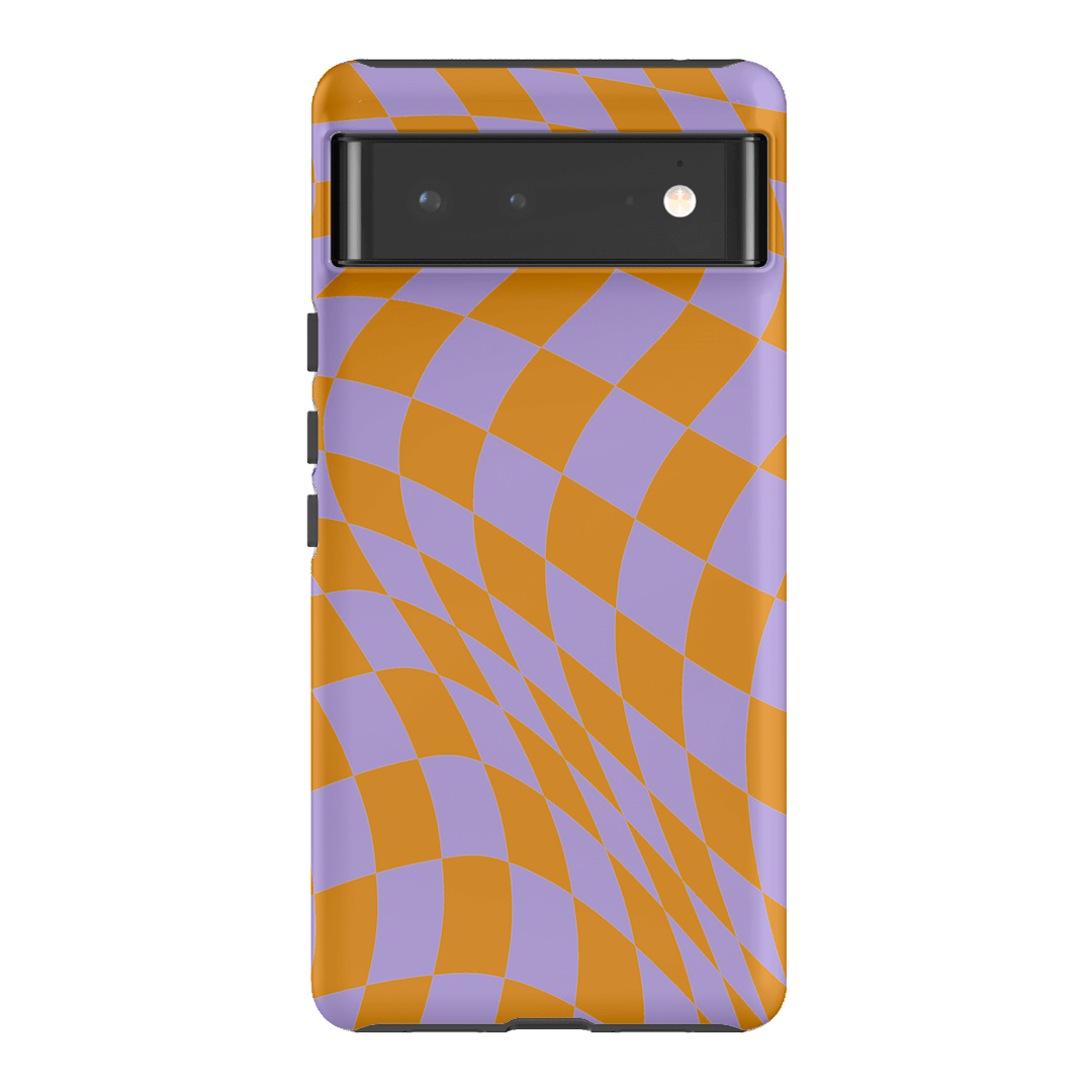 Wavy Check Orange on Lilac Matte Case Matte Phone Cases Google Pixel 6 / Armoured by The Dairy - The Dairy