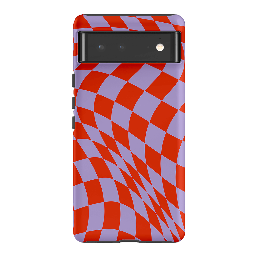 Wavy Check Scarlet on Lilac Matte Case Matte Phone Cases Google Pixel 6 / Armoured by The Dairy - The Dairy
