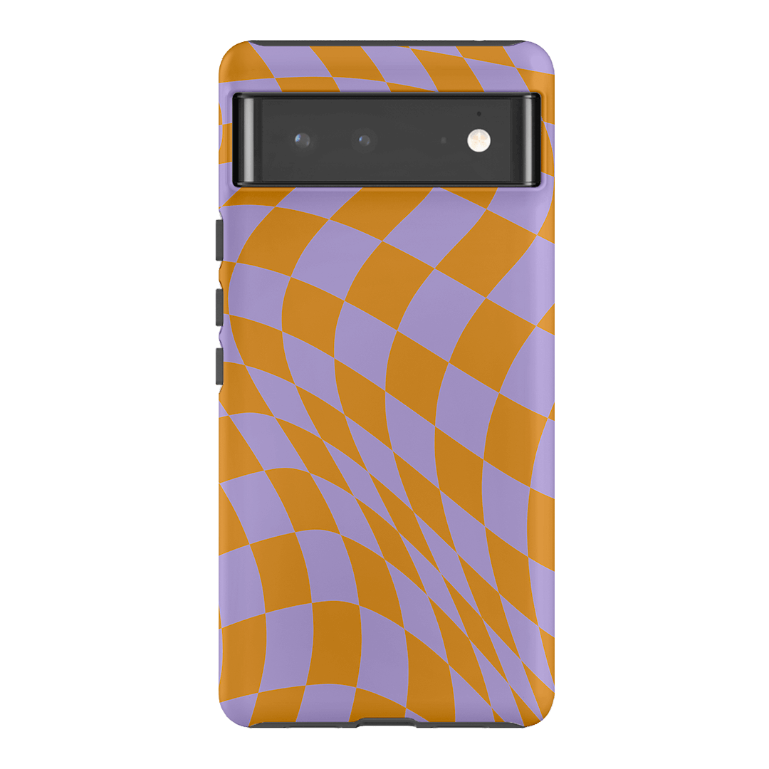 Wavy Check Orange on Lilac Matte Case Matte Phone Cases Google Pixel 6 Pro / Armoured by The Dairy - The Dairy