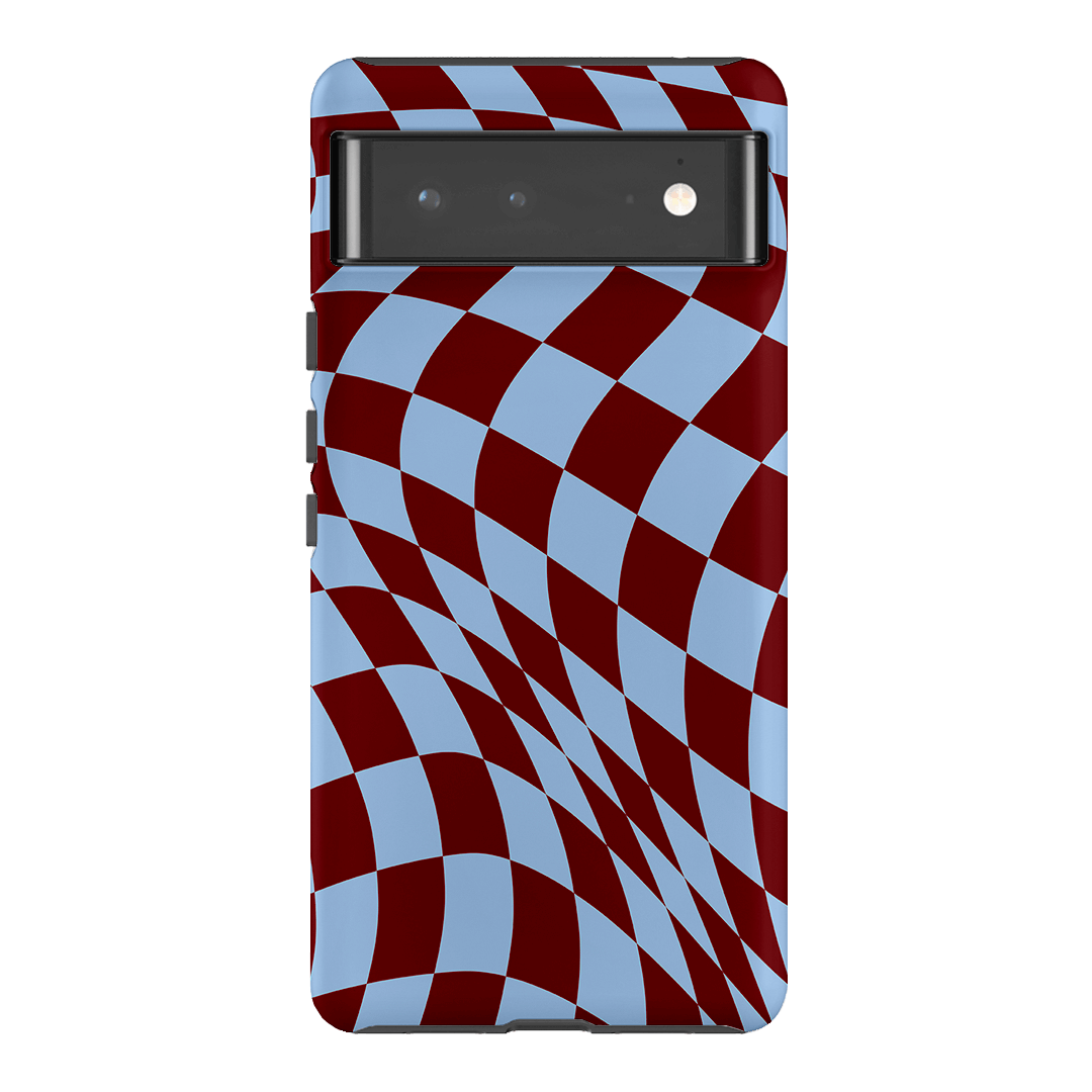 Wavy Check Sky on Maroon Matte Case Matte Phone Cases Google Pixel 6 Pro / Armoured by The Dairy - The Dairy