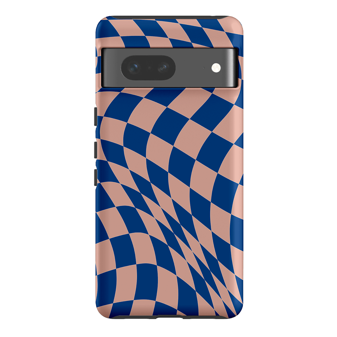 Wavy Check Cobalt on Blush Matte Case Matte Phone Cases Google Pixel 7 / Armoured by The Dairy - The Dairy