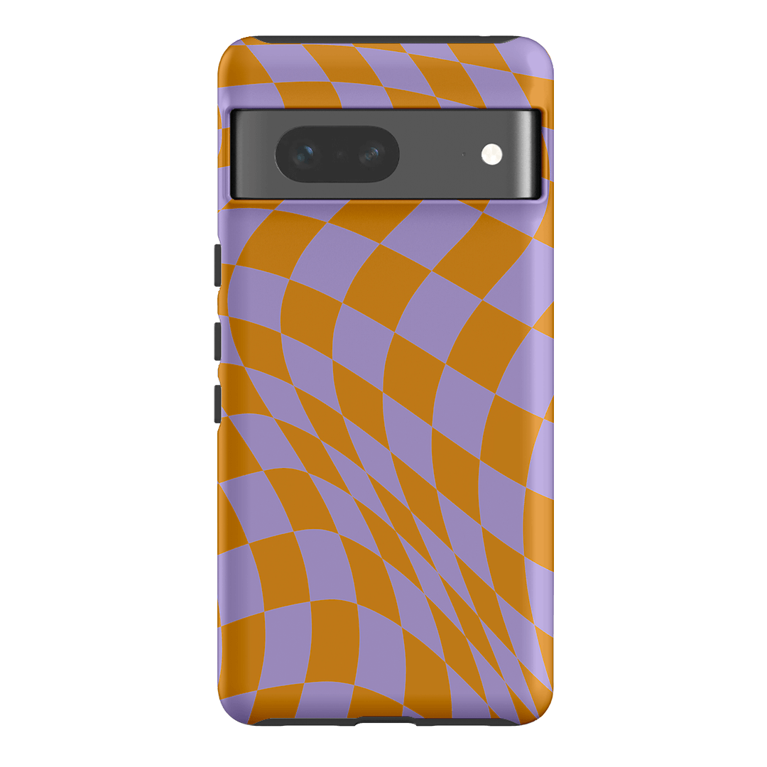 Wavy Check Orange on Lilac Matte Case Matte Phone Cases Google Pixel 7 / Armoured by The Dairy - The Dairy