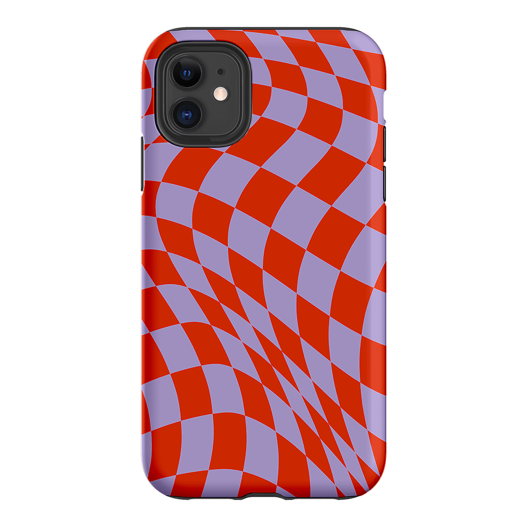 Wavy Check Scarlet on Lilac Matte Case Matte Phone Cases iPhone 11 / Armoured by The Dairy - The Dairy