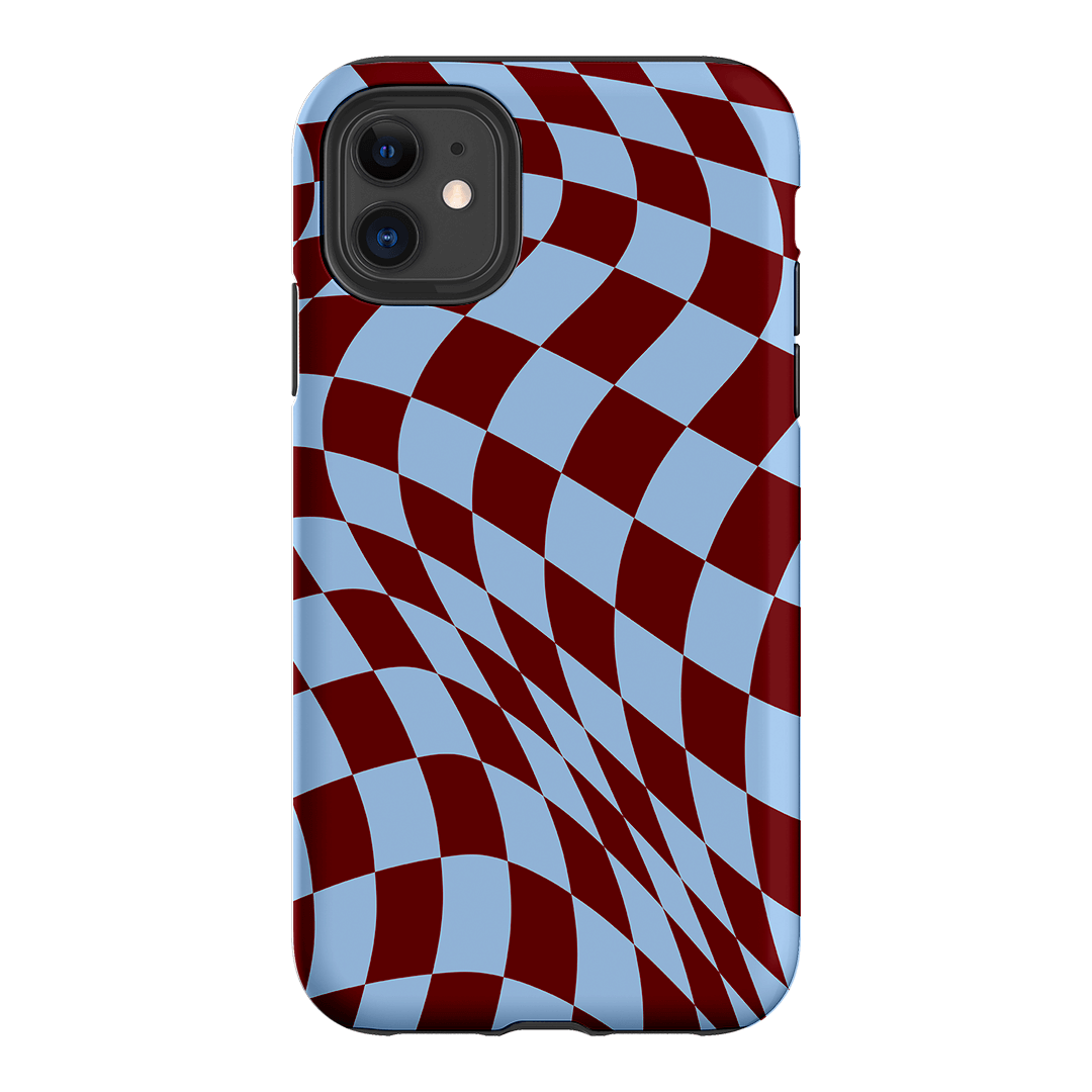 Wavy Check Sky on Maroon Matte Case Matte Phone Cases iPhone 11 / Armoured by The Dairy - The Dairy