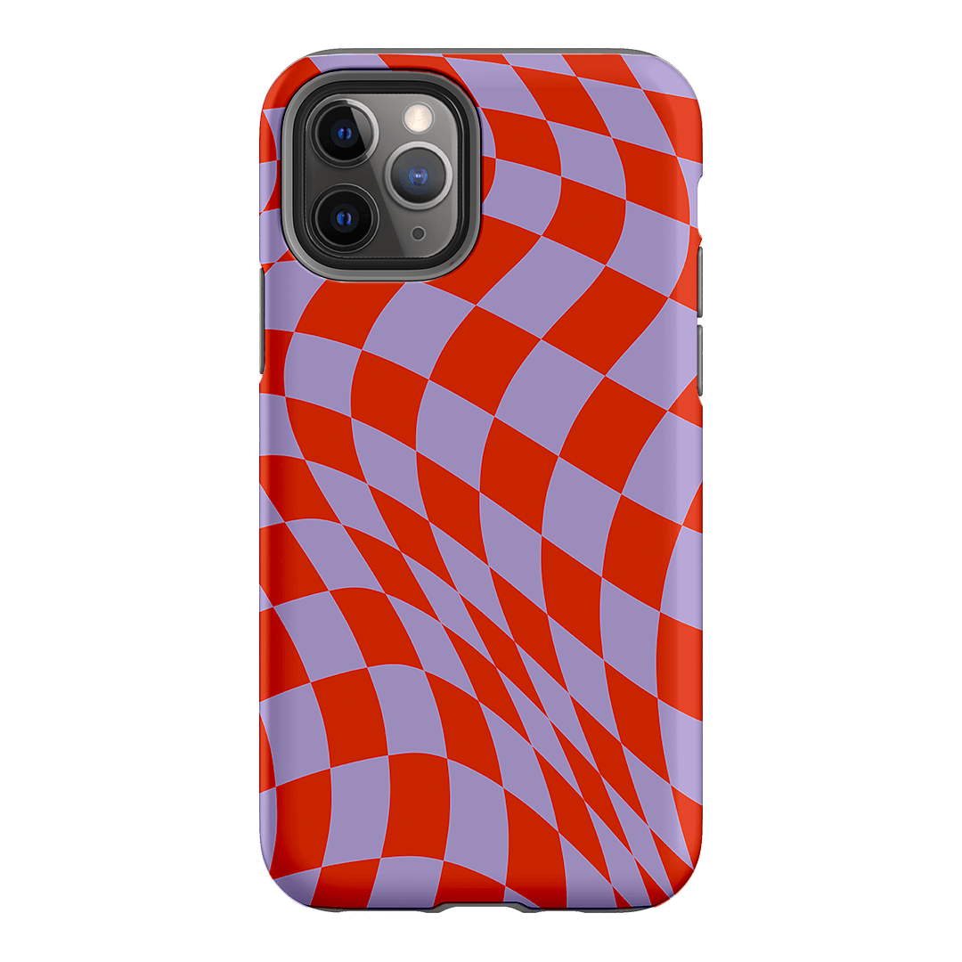 Wavy Check Scarlet on Lilac Matte Case Matte Phone Cases iPhone 11 Pro / Armoured by The Dairy - The Dairy