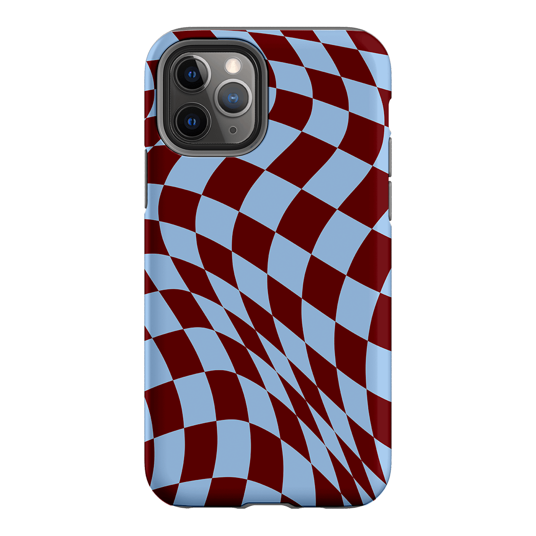 Wavy Check Sky on Maroon Matte Case Matte Phone Cases iPhone 11 Pro / Armoured by The Dairy - The Dairy