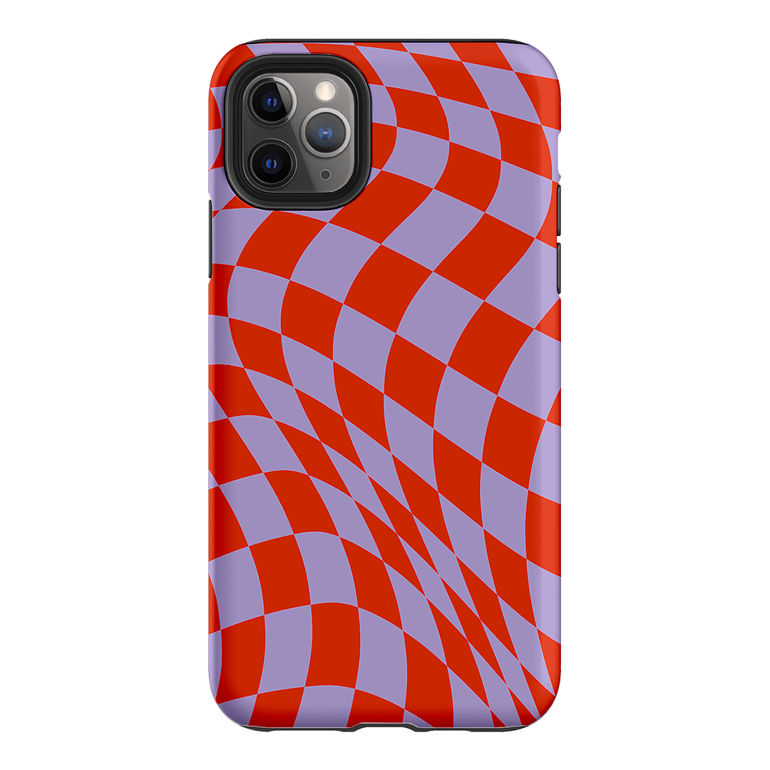 Wavy Check Scarlet on Lilac Matte Case Matte Phone Cases iPhone 11 Pro Max / Armoured by The Dairy - The Dairy