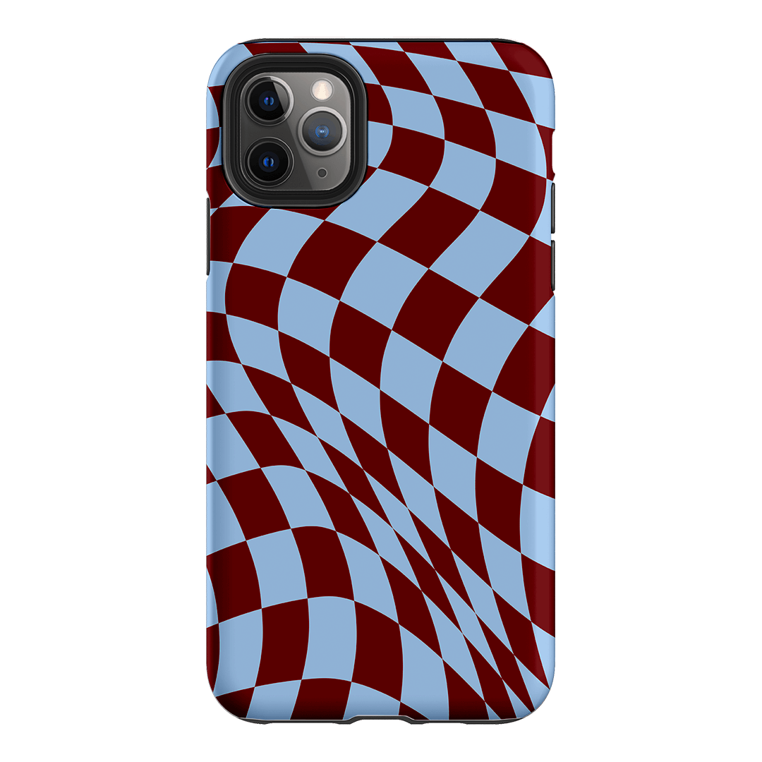 Wavy Check Sky on Maroon Matte Case Matte Phone Cases iPhone 11 Pro Max / Armoured by The Dairy - The Dairy