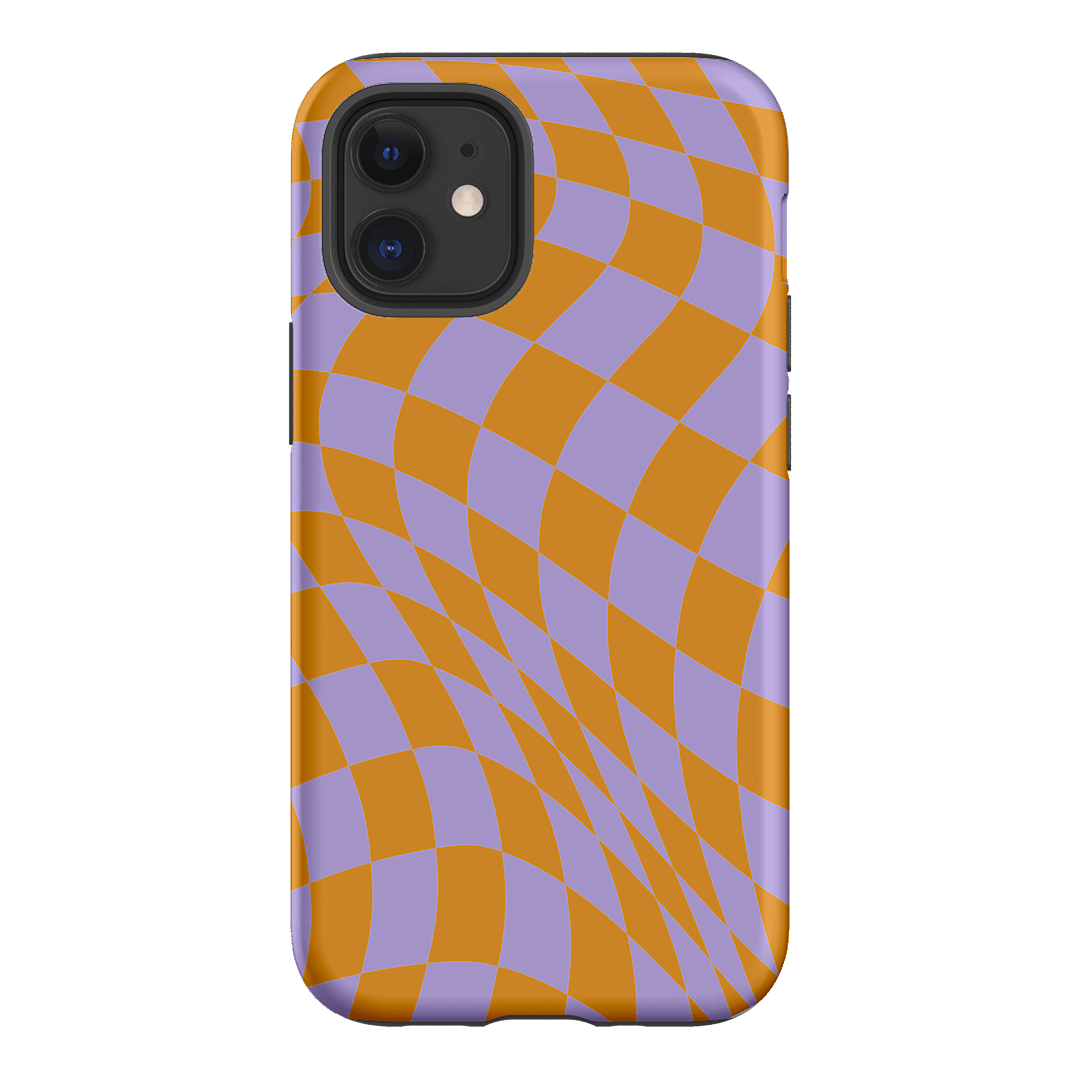 Wavy Check Orange on Lilac Matte Case Matte Phone Cases iPhone 12 / Armoured by The Dairy - The Dairy