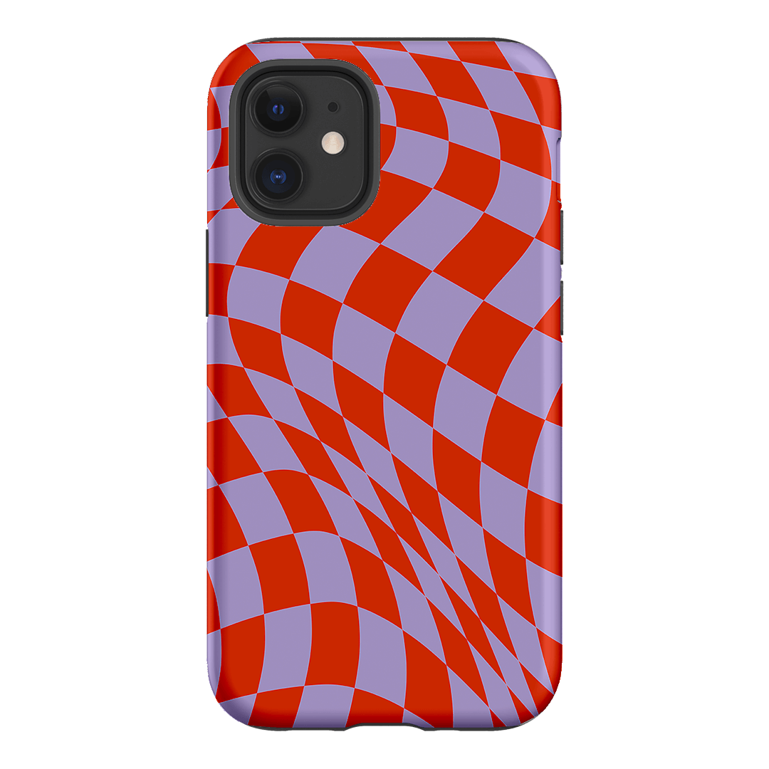 Wavy Check Scarlet on Lilac Matte Case Matte Phone Cases iPhone 12 / Armoured by The Dairy - The Dairy