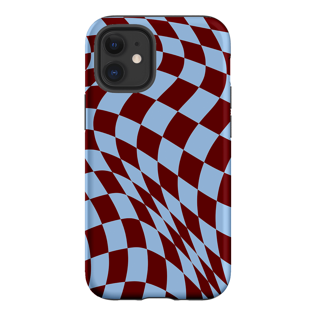 Wavy Check Sky on Maroon Matte Case Matte Phone Cases iPhone 12 / Armoured by The Dairy - The Dairy