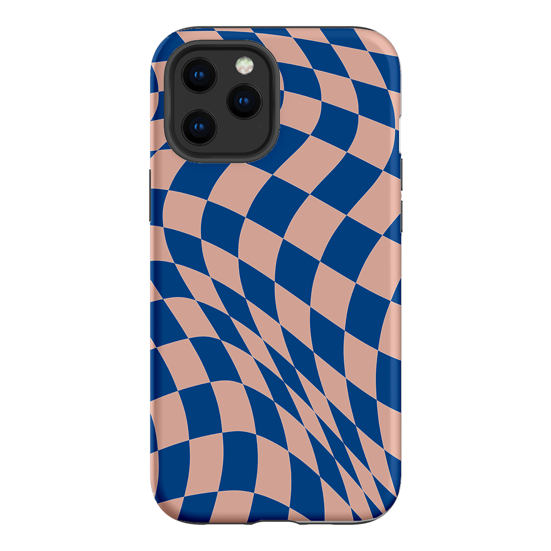 Wavy Check Cobalt on Blush Matte Case Matte Phone Cases iPhone 12 Pro / Armoured by The Dairy - The Dairy