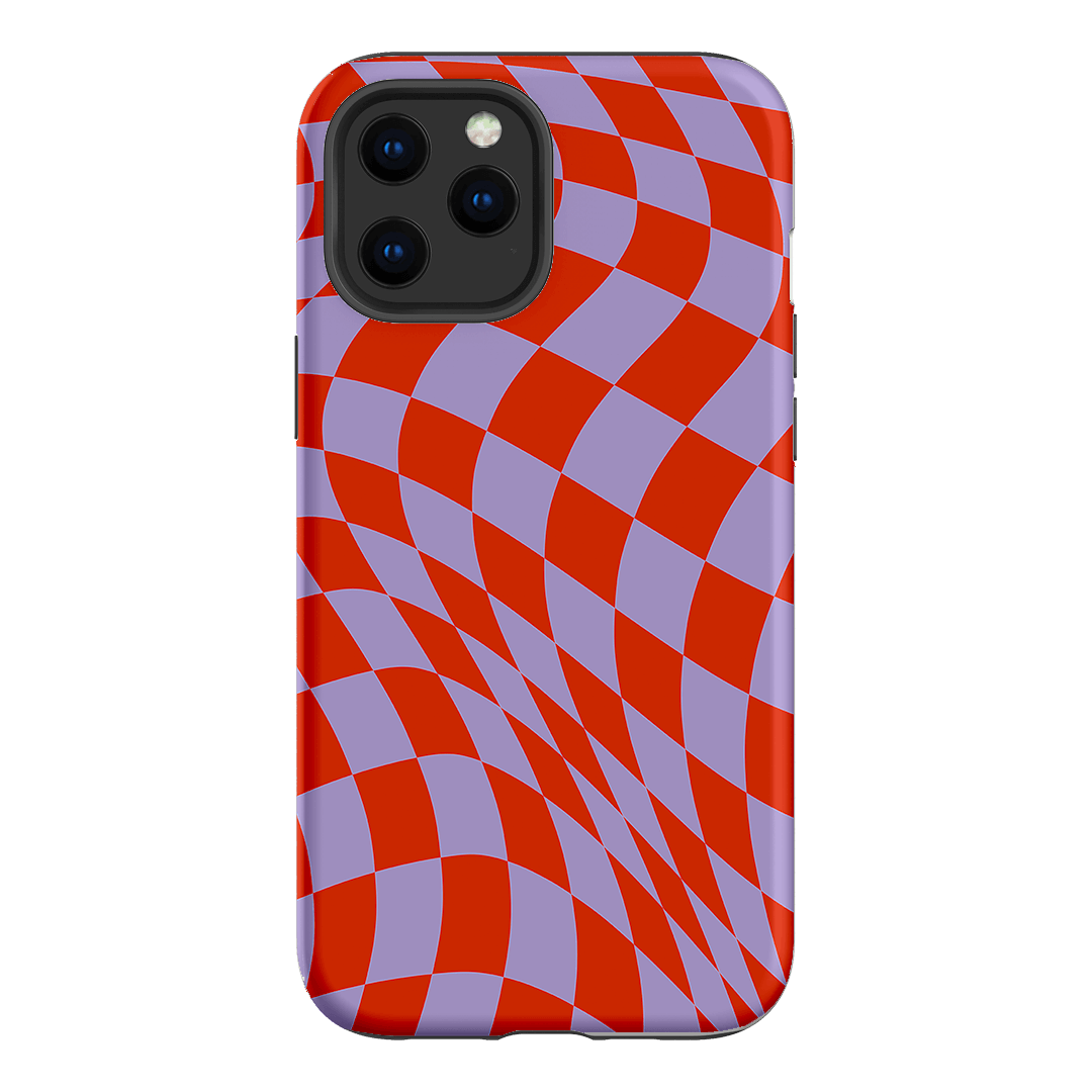 Wavy Check Scarlet on Lilac Matte Case Matte Phone Cases iPhone 12 Pro Max / Armoured by The Dairy - The Dairy