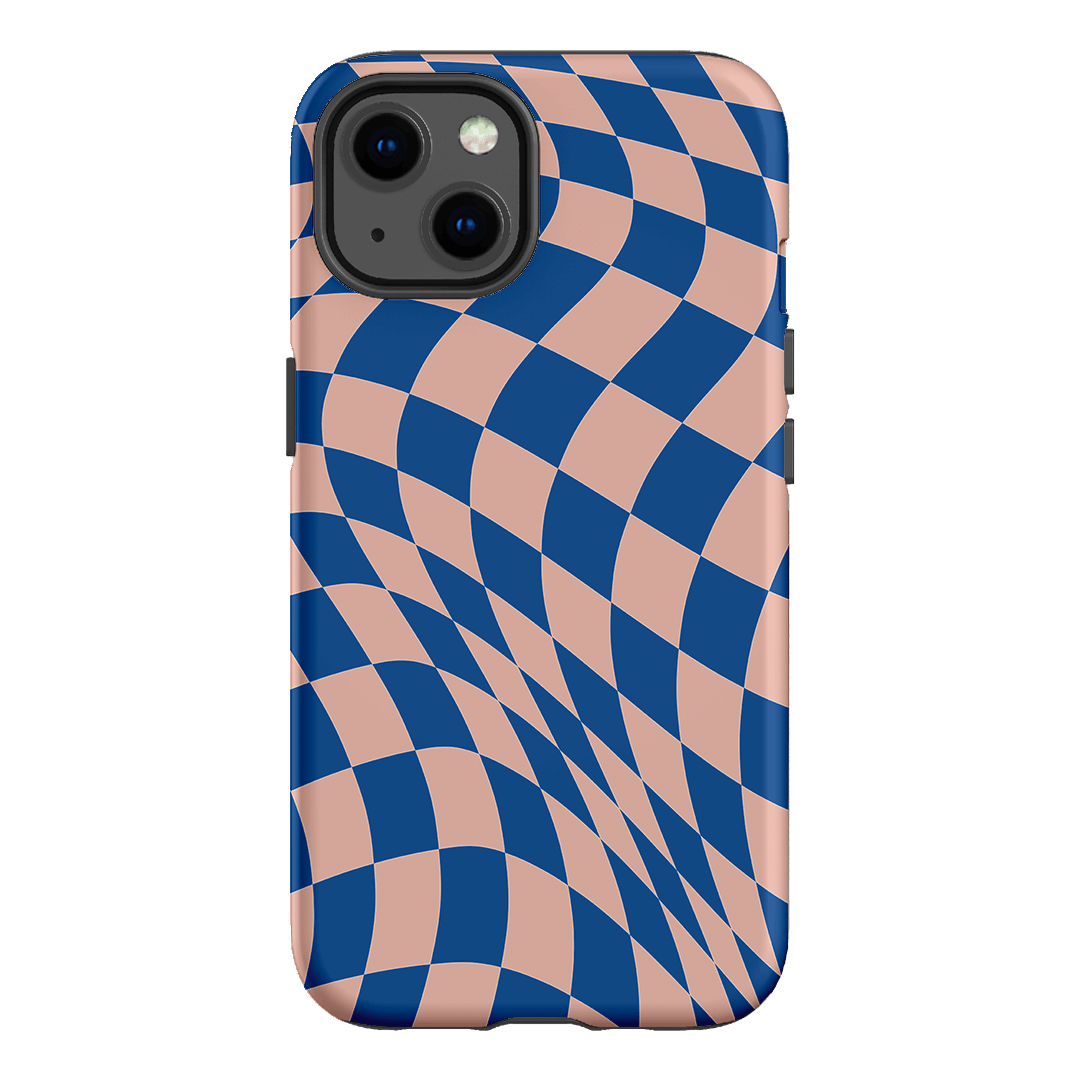 Wavy Check Cobalt on Blush Matte Case Matte Phone Cases iPhone 13 / Armoured by The Dairy - The Dairy