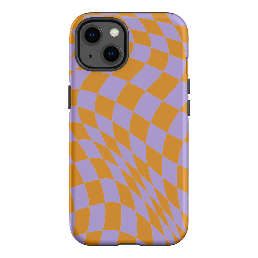 Wavy Check Orange on Lilac Matte Case Matte Phone Cases iPhone 13 / Armoured by The Dairy - The Dairy