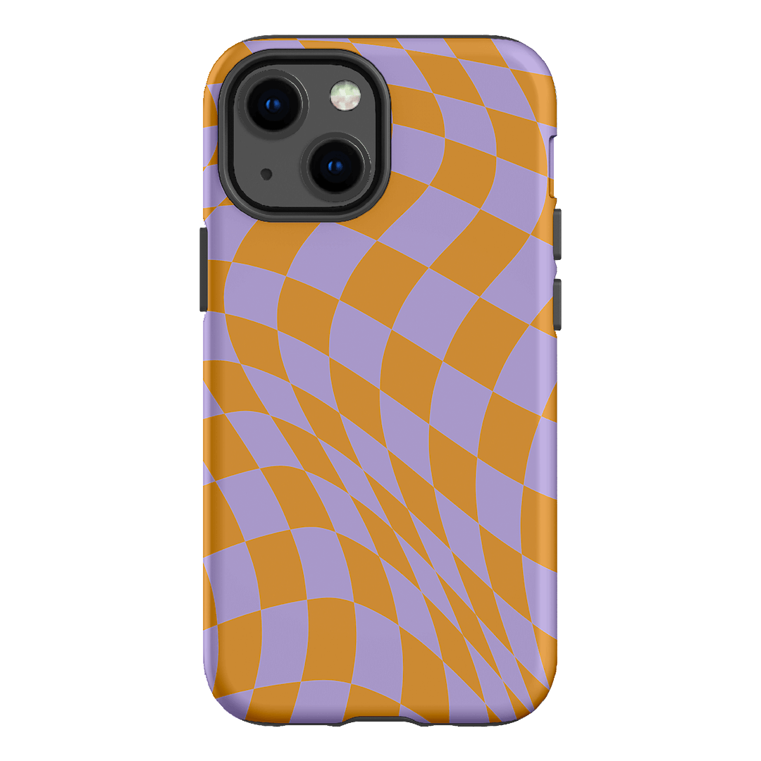 Wavy Check Orange on Lilac Matte Case Matte Phone Cases iPhone 13 Mini / Armoured by The Dairy - The Dairy