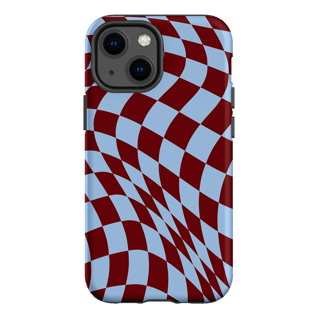 Wavy Check Sky on Maroon Matte Case Matte Phone Cases iPhone 13 Mini / Armoured by The Dairy - The Dairy