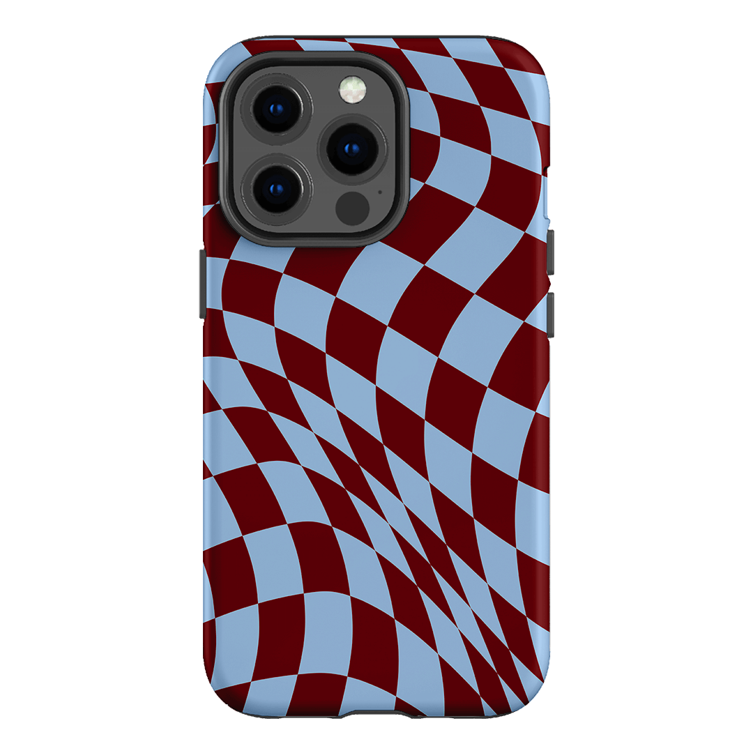 Wavy Check Sky on Maroon Matte Case Matte Phone Cases iPhone 13 Pro / Armoured by The Dairy - The Dairy