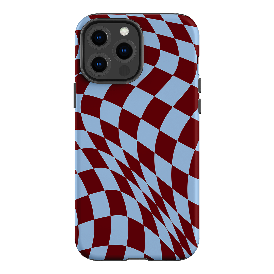 Wavy Check Sky on Maroon Matte Case Matte Phone Cases iPhone 13 Pro Max / Armoured by The Dairy - The Dairy