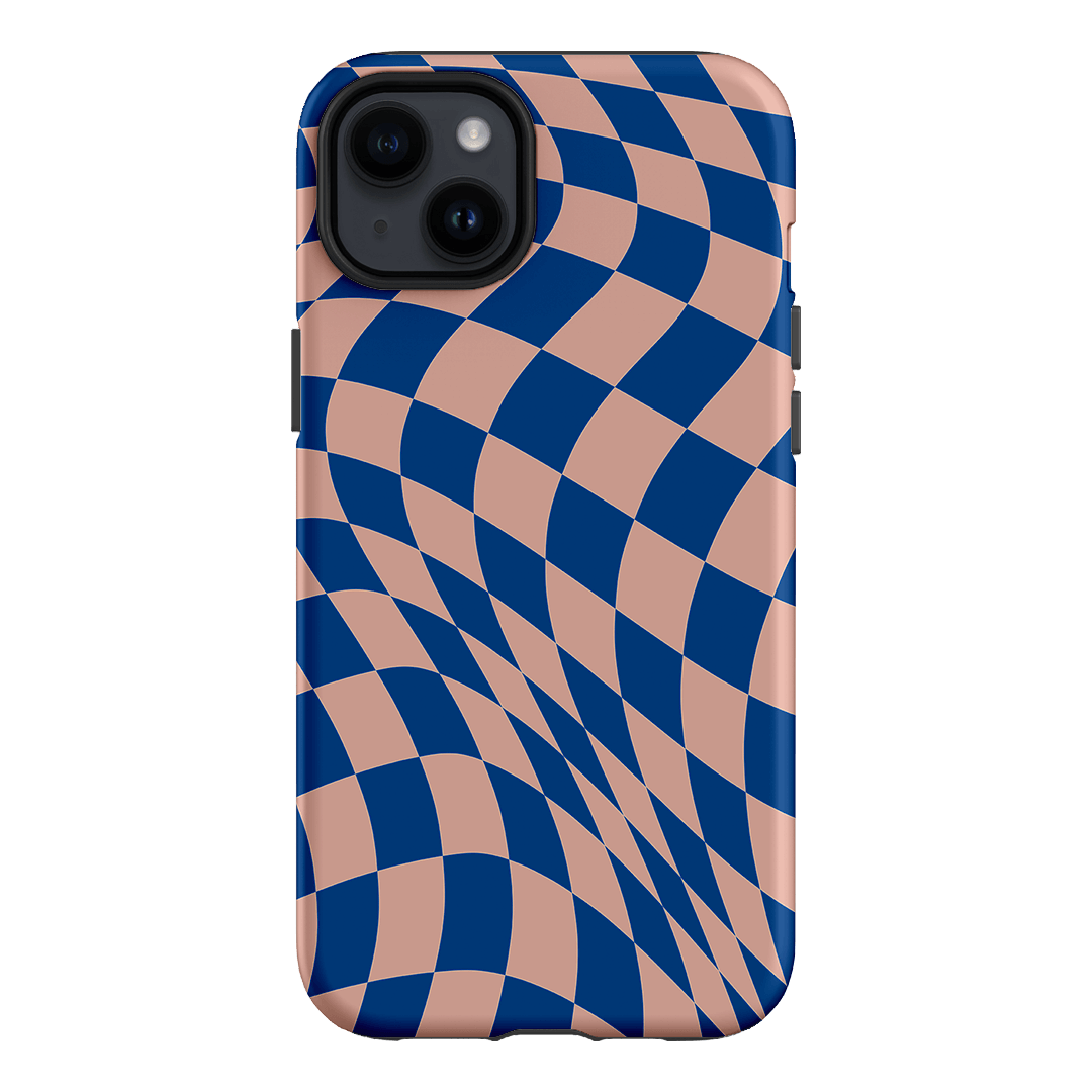 Wavy Check Cobalt on Blush Matte Case Matte Phone Cases iPhone 14 Plus / Armoured by The Dairy - The Dairy