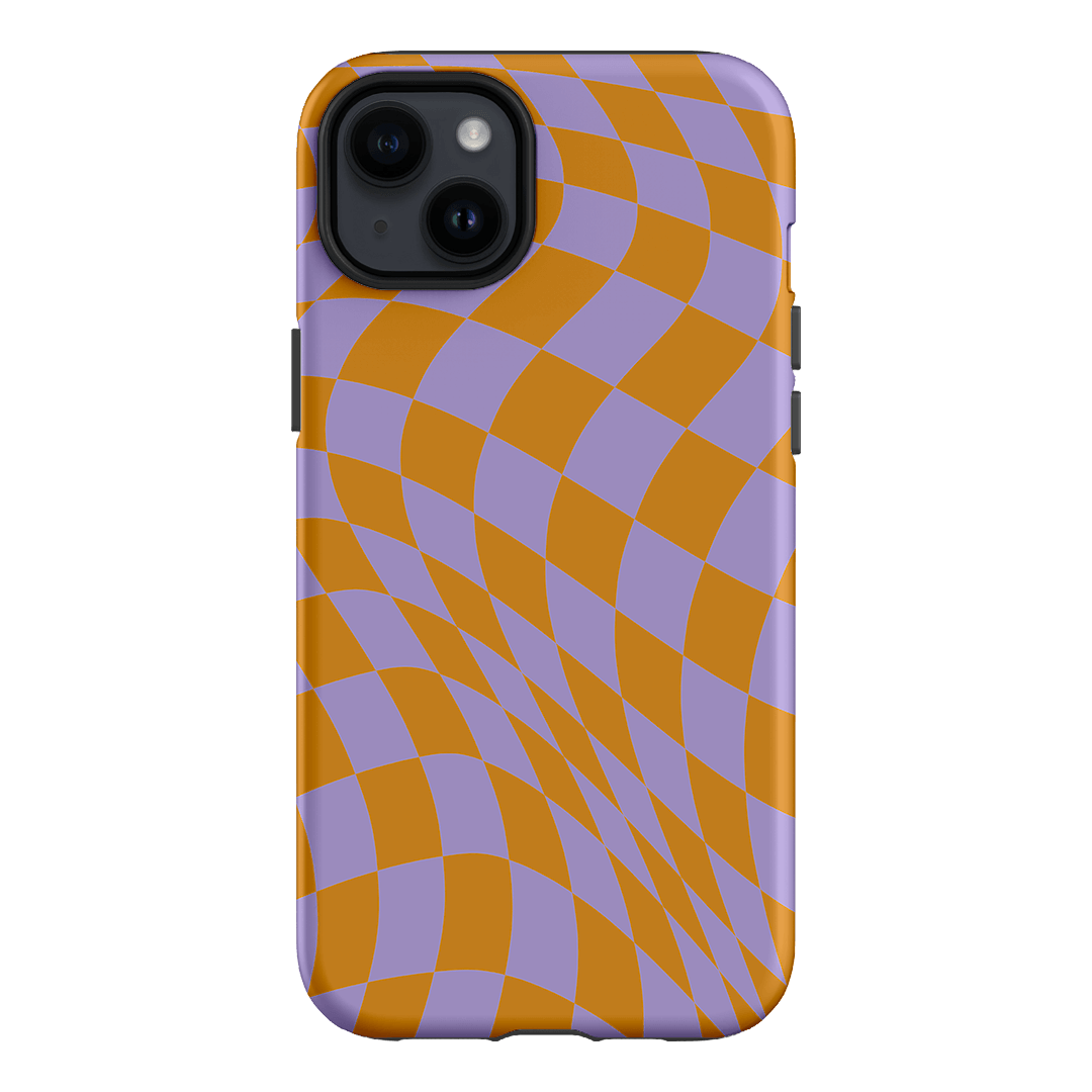 Wavy Check Orange on Lilac Matte Case Matte Phone Cases iPhone 14 Plus / Armoured by The Dairy - The Dairy