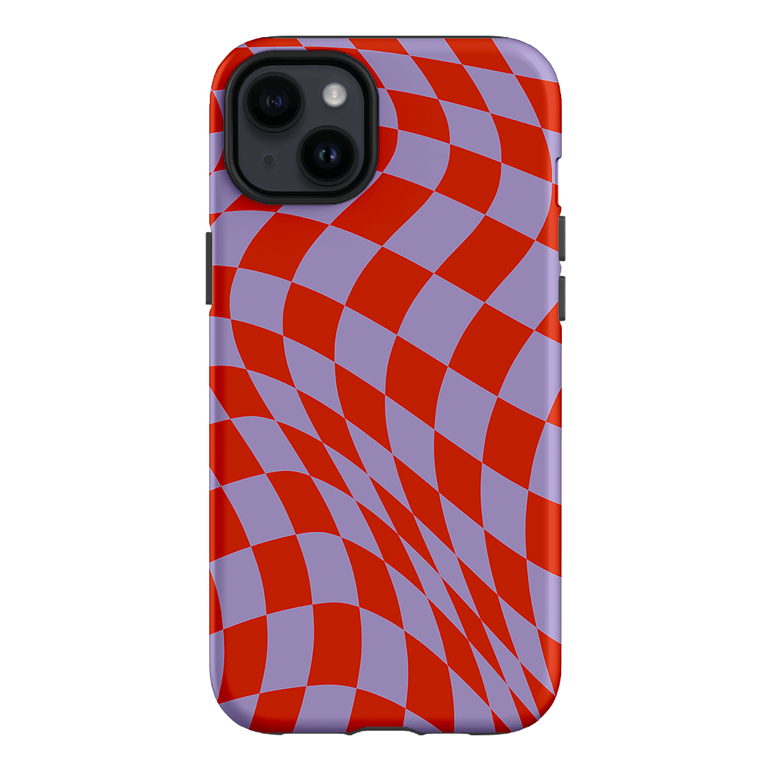 Wavy Check Scarlet on Lilac Matte Case Matte Phone Cases iPhone 14 Plus / Armoured by The Dairy - The Dairy