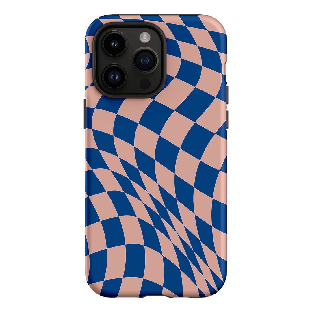 Wavy Check Cobalt on Blush Matte Case Matte Phone Cases iPhone 14 Pro Max / Armoured by The Dairy - The Dairy