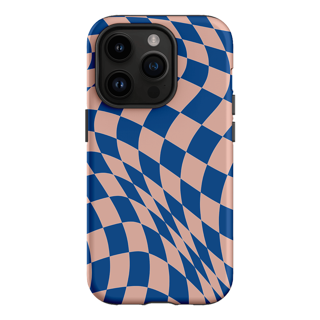 Wavy Check Cobalt on Blush Matte Case Matte Phone Cases iPhone 14 Pro / Armoured by The Dairy - The Dairy