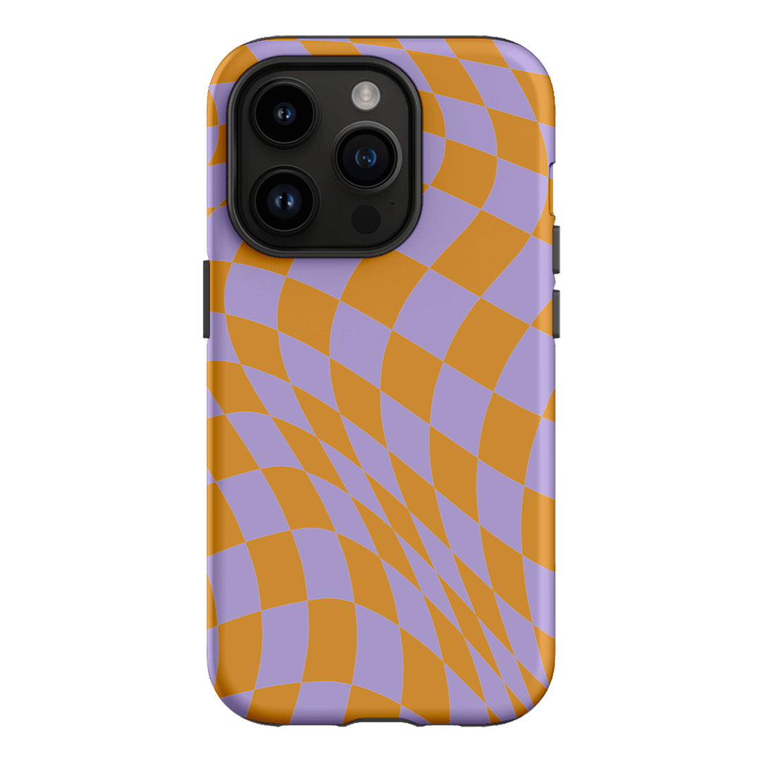 Wavy Check Orange on Lilac Matte Case Matte Phone Cases iPhone 14 Pro / Armoured by The Dairy - The Dairy