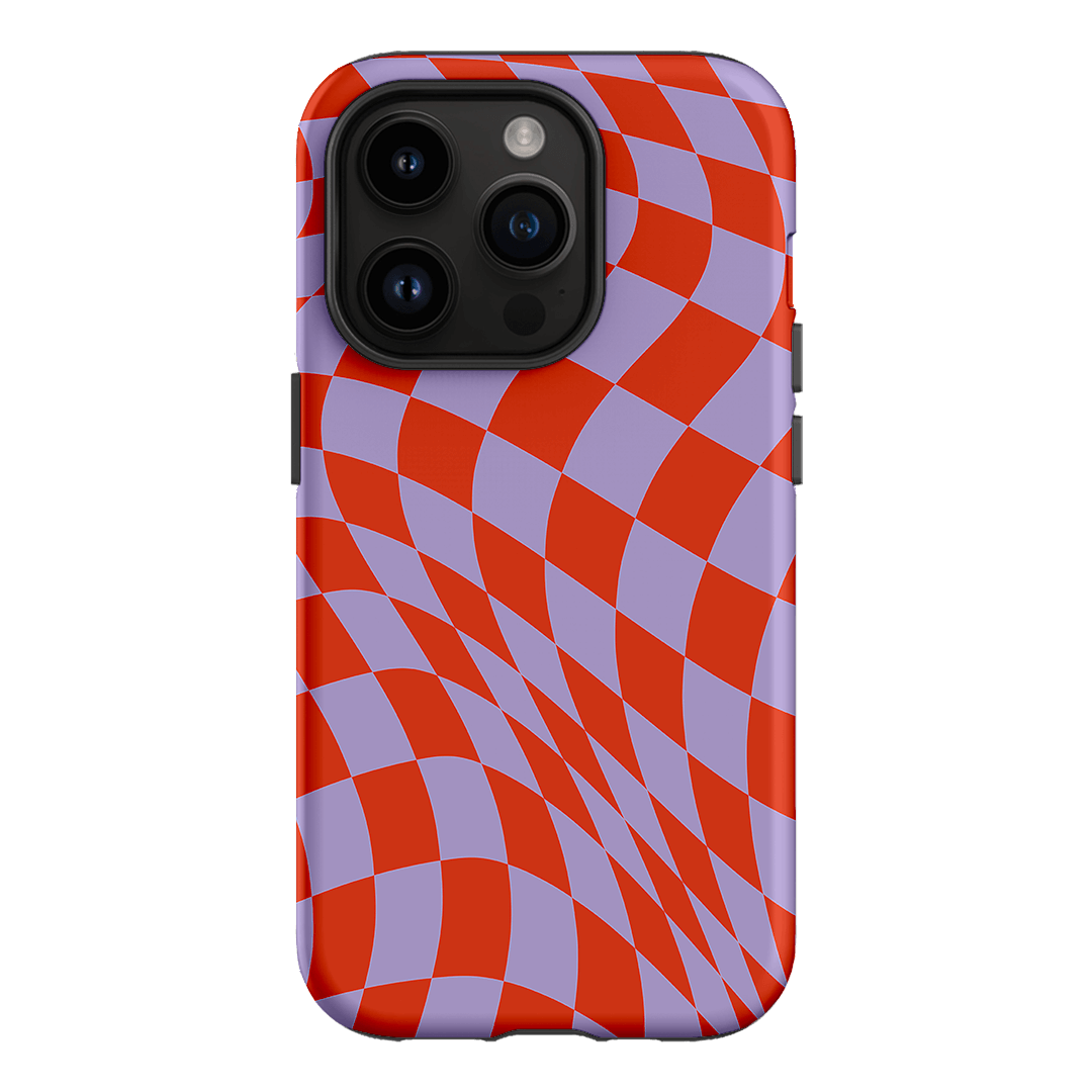 Wavy Check Scarlet on Lilac Matte Case Matte Phone Cases iPhone 14 Pro / Armoured by The Dairy - The Dairy
