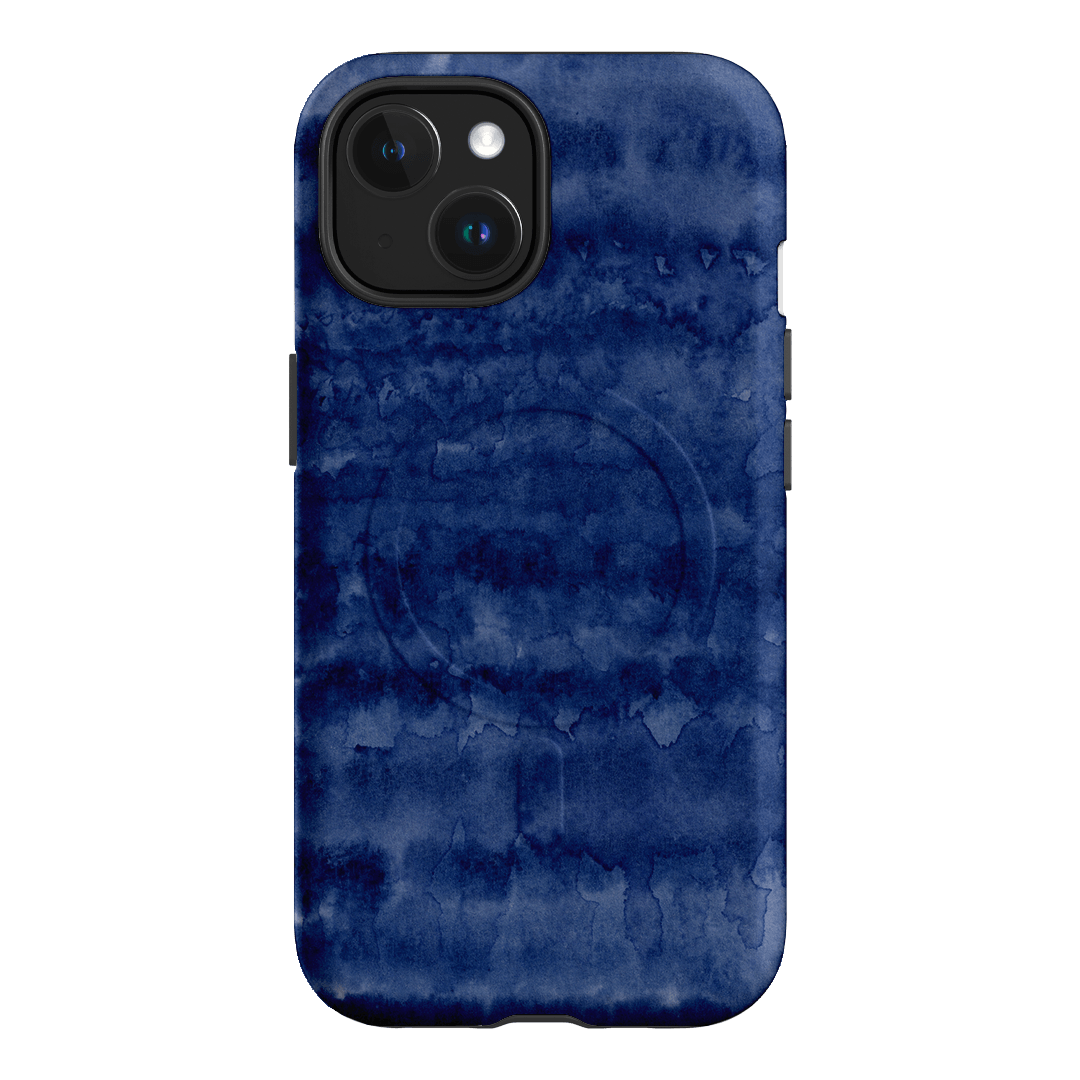 Watercolour Stripes Navy Printed Phone Cases iPhone 15 / Armoured MagSafe by The Dairy - The Dairy