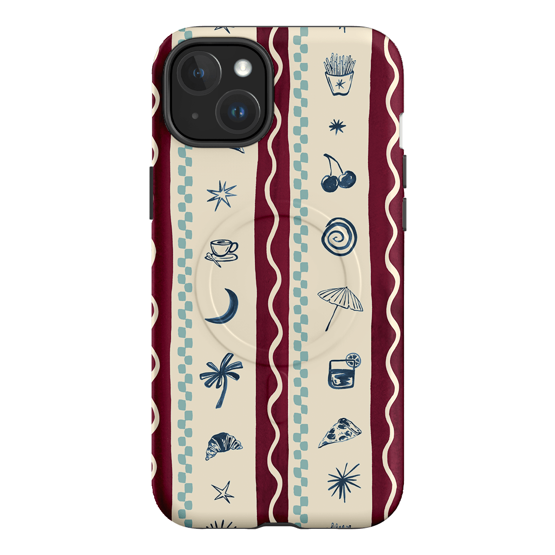 Summer Snacks Burgundy Printed Phone Cases iPhone 15 Plus / Armoured MagSafe by Charlie Taylor - The Dairy