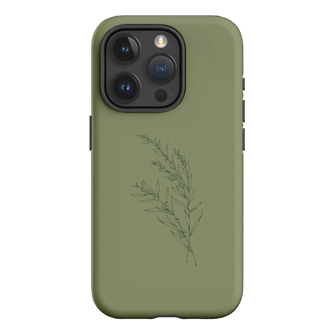 Khaki Wattle Printed Phone Cases iPhone 15 Pro / Armoured by Typoflora - The Dairy