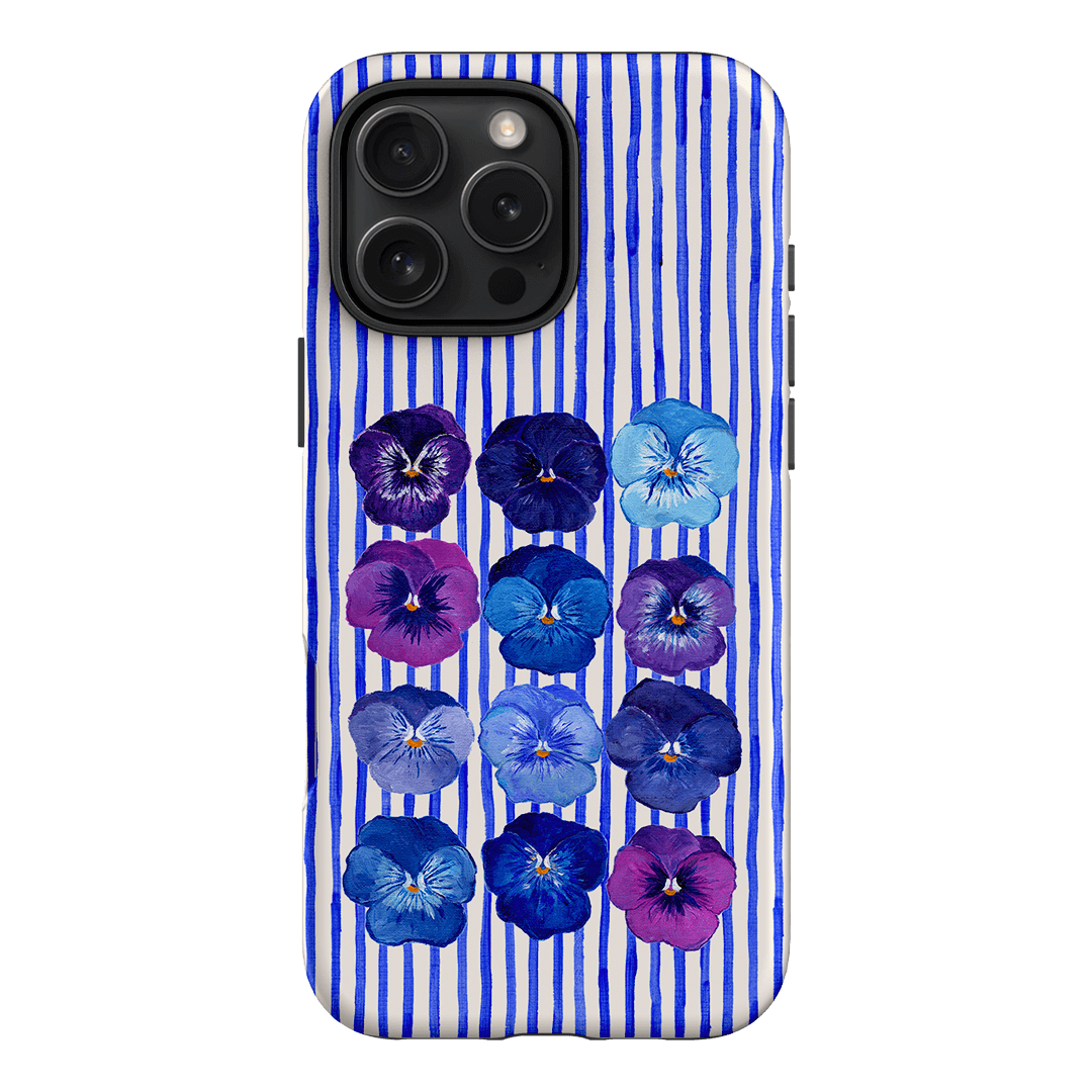 Striped Pansies Printed Phone Cases iPhone 16 Pro Max / Armoured by Kayla Henley - The Dairy