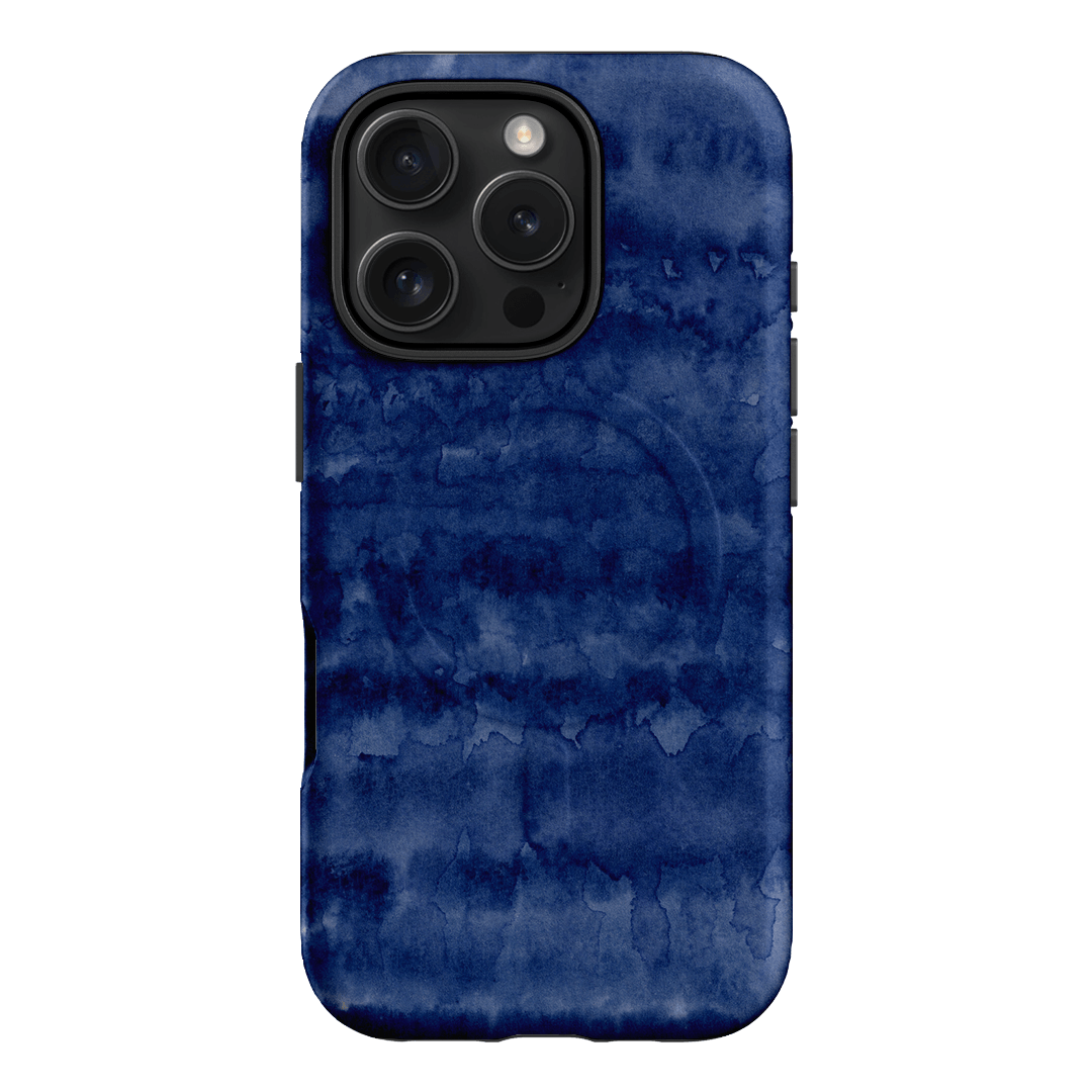 Watercolour Stripes Navy Printed Phone Cases iPhone 16 Pro / Armoured MagSafe by The Dairy - The Dairy