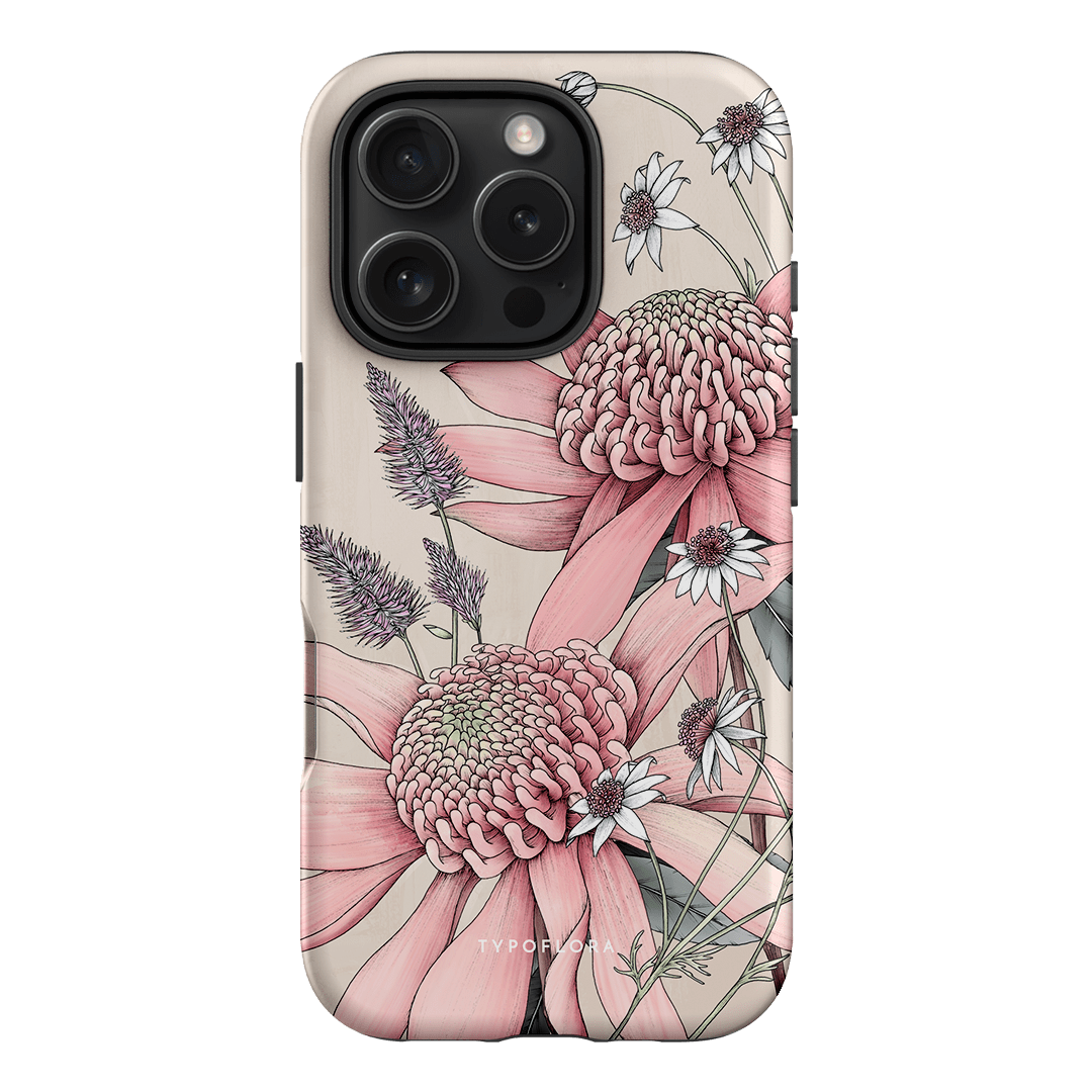 Pink Waratah Printed Phone Cases iPhone 16 Pro / Armoured by Typoflora - The Dairy