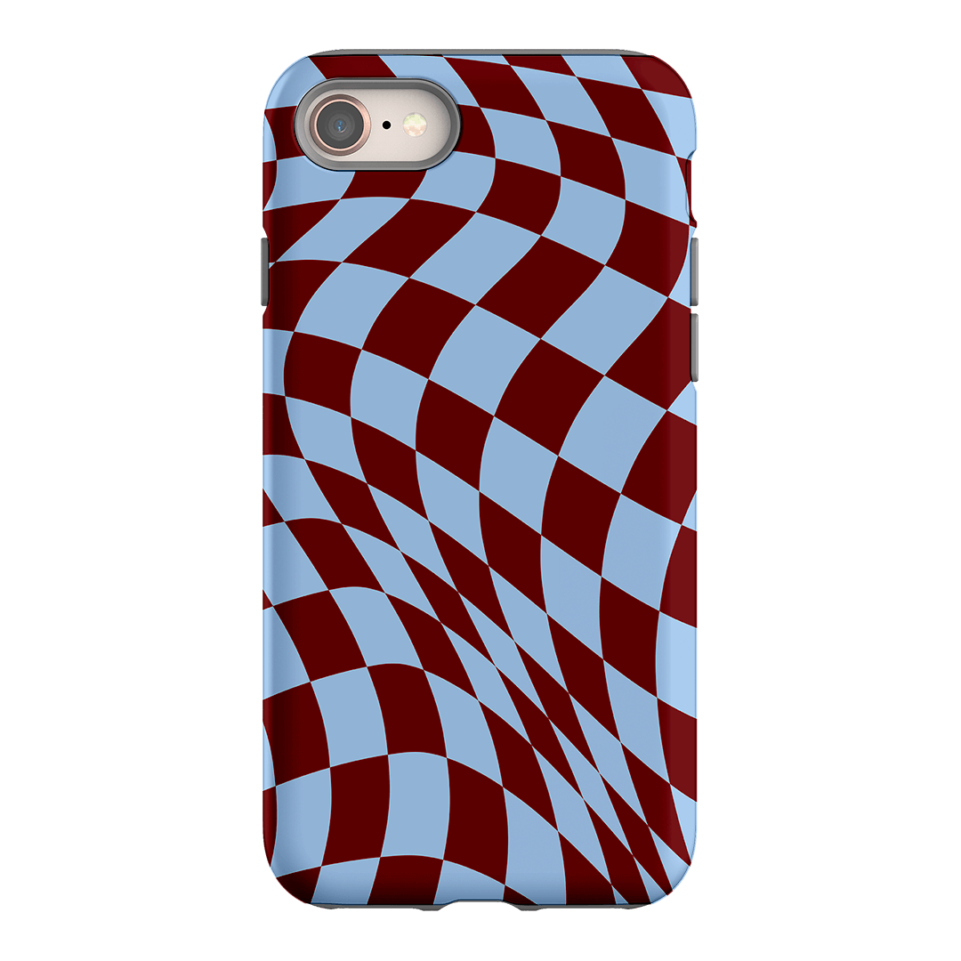 Wavy Check Sky on Maroon Matte Case Matte Phone Cases iPhone 8 / Armoured by The Dairy - The Dairy