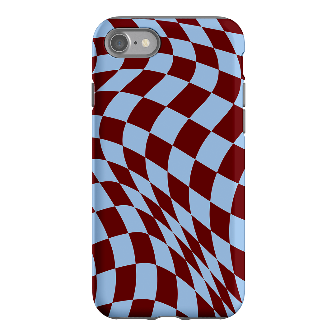Wavy Check Sky on Maroon Matte Case Matte Phone Cases iPhone SE / Armoured by The Dairy - The Dairy