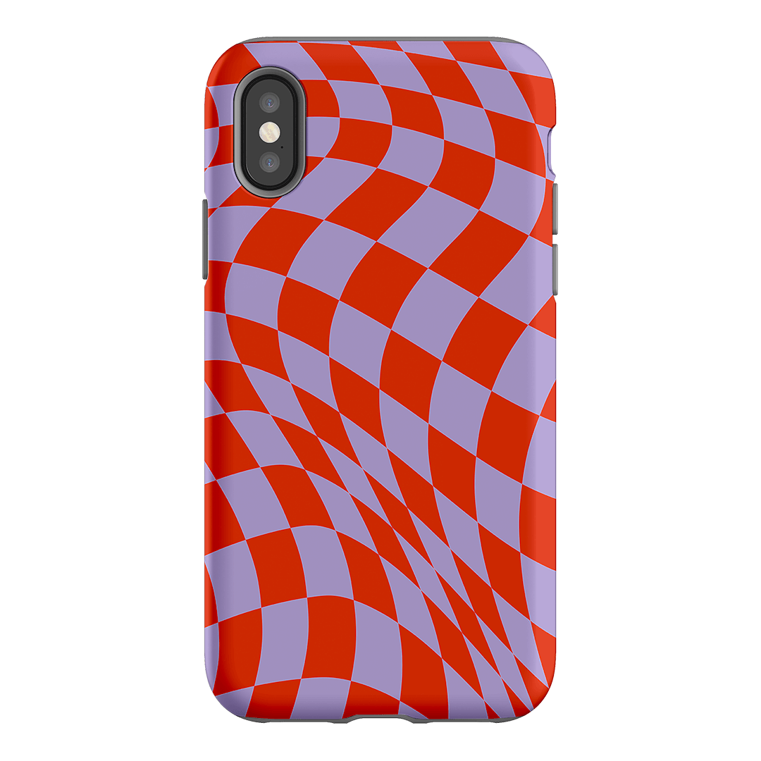 Wavy Check Scarlet on Lilac Matte Case Matte Phone Cases iPhone XS / Armoured by The Dairy - The Dairy